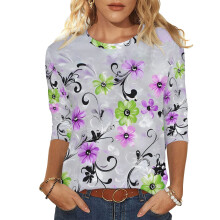 Blusas femininas de manga 3/4, elegantes e casuais, moda primavera 2026. Túnicas modernas com gola redonda para o trabalho.