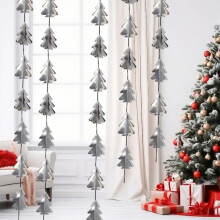 Silver Christmas Tree Garland, 82.6", Paper Streamers for Xmas, New Year & Woodland Party Decor – Compatible with standard tree sizes