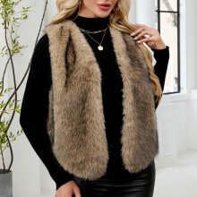 Chaleco de piel sintética para mujer con cuello en V, color liso, ideal para el invierno.
