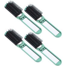 Set of 4 Portable Folding Hair Brushes in Green, Compact ABS Travel Hair Brush for Easy Styling