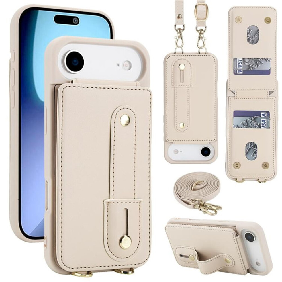 Premium Pu Leather Flip Wallet Case With Wristband & Card Slots, Detachable Crossbody Strap Â Compatible With Iphone Air White 9418476660993
