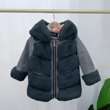 Girls Winter Hooded Faux Fur Coat Thickened Fleece-Lined Warm Casual Outerwear 2-13Y