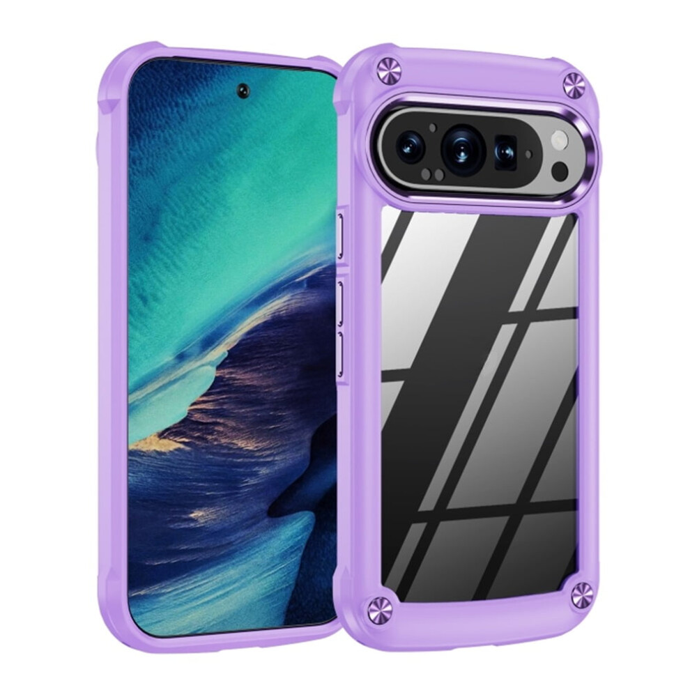 Google Pixel 9 Pro 6.3" Case Â Four-Corner Airbag, Electroplated Alloy Lens Protection, Hard Clear Scratch-Resistant Back, Purple 9130661892810