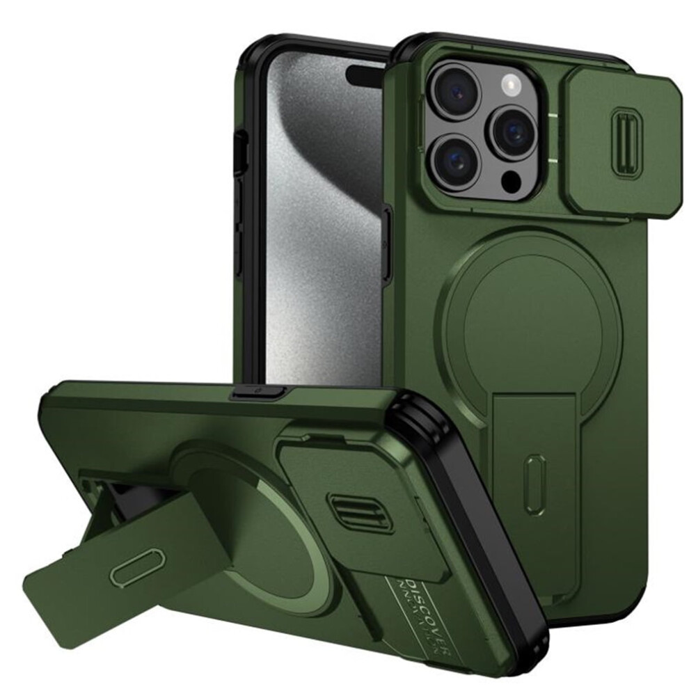 Iphone 15 Pro Max 6.7" Case: Magsafe, Invisible Fold Stand, Sliding Camera Cover, Shockproof & Dropproof Â Green 9418476661273
