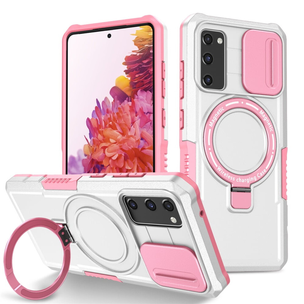 Pink & White Case For Samsung Galaxy S20 Fe 6.5" Â Sliding Camera Cover, Magsafe Compatible, Shockproof, Kickstand & Ring Holder Pink,White 9418476661426