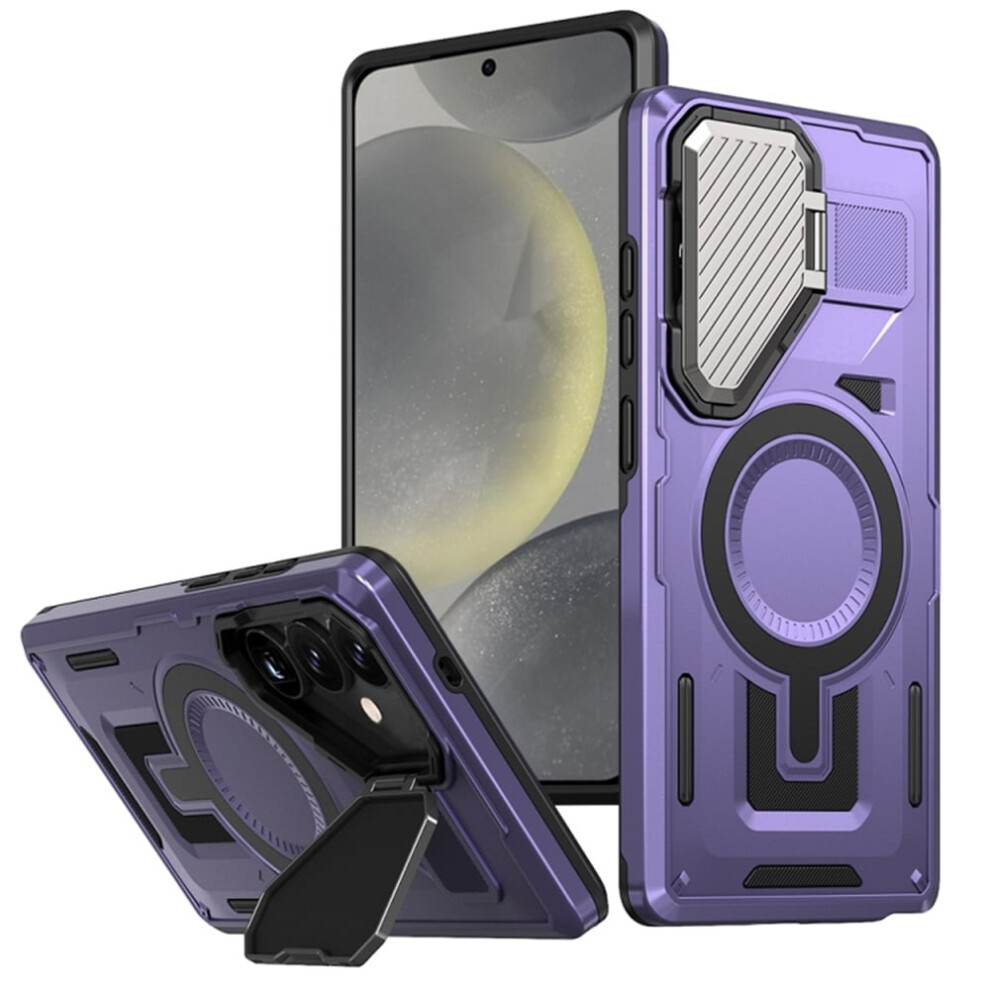 Rugged Magsafe-Compatible Case For Samsung Galaxy S24+ 5G, 6.7", Adjustable Metal Lens Cover & Military-Grade Protection, Purple 9130661896191