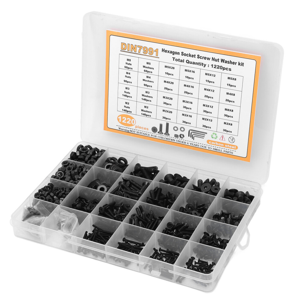 1220Pcs M2 M3 M4 M5 Assorted Screws Nuts Washers