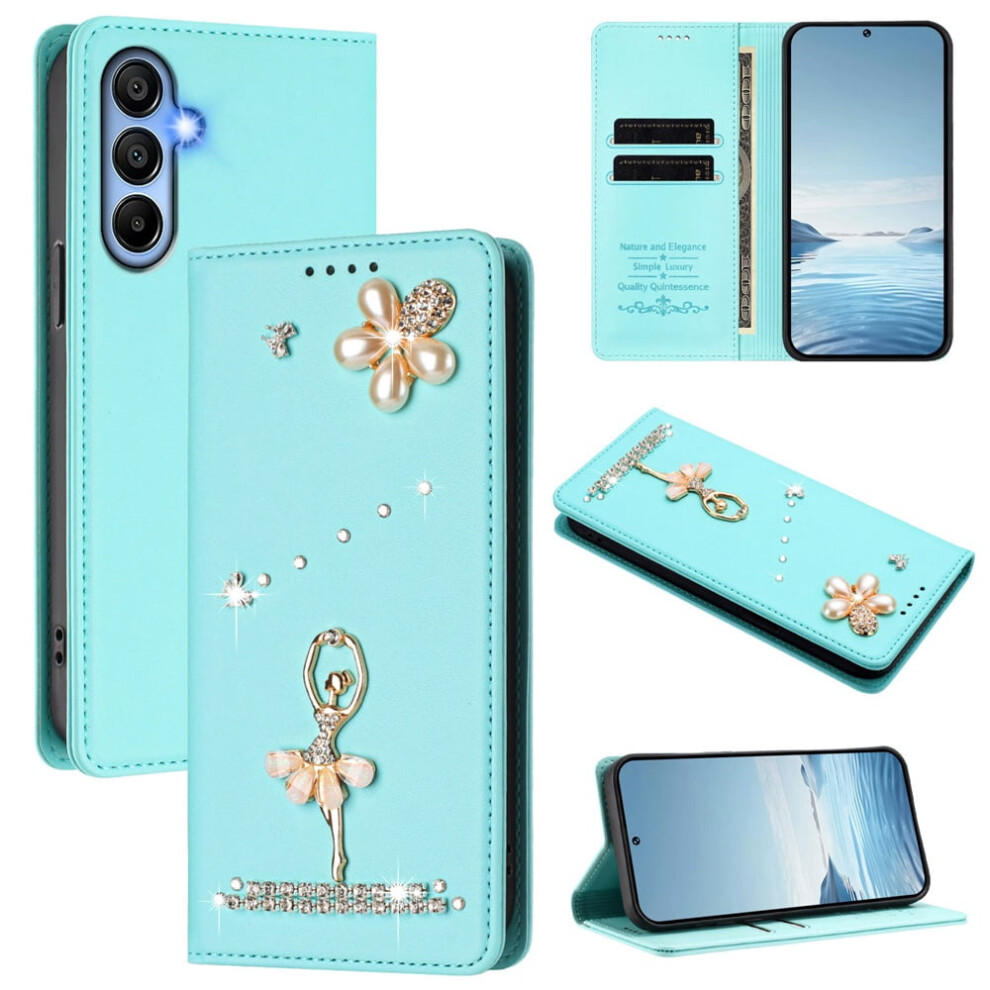 Rfid Blocking Ballet Girl Flip Wallet Leather Case For Samsung Galaxy A55 5G Â Magnetic Closure & Card Holder Green 9152228494824