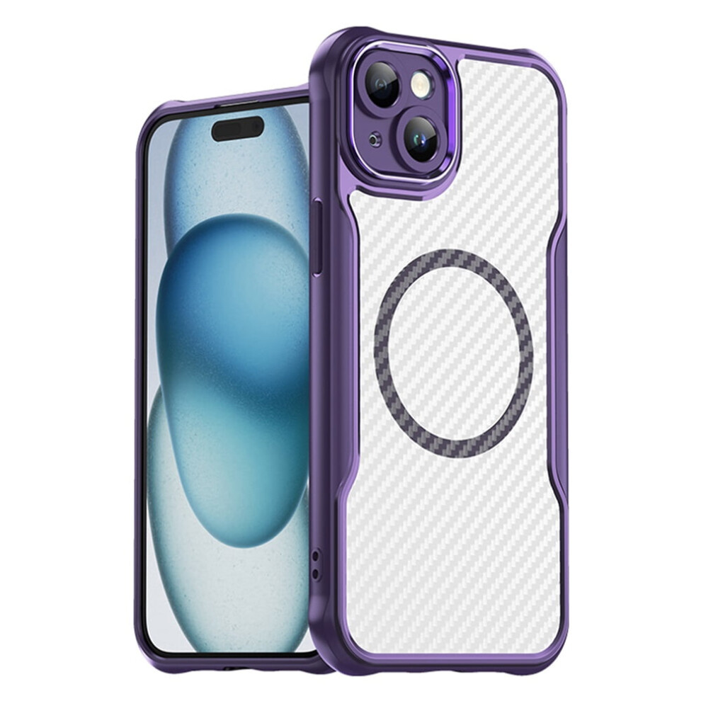 Carbon Fiber Magnetic Case For Iphone 15, Magsafe Compatible, Translucent Matte, Anti-Fingerprint, Slim Shockproof, Purple 9152228495562