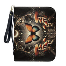 Star Moon Butterfly Mushroom PU Leather Bible Cover for Women & Men – Large, Detachable Wristlet Strap, Church/Commute Use