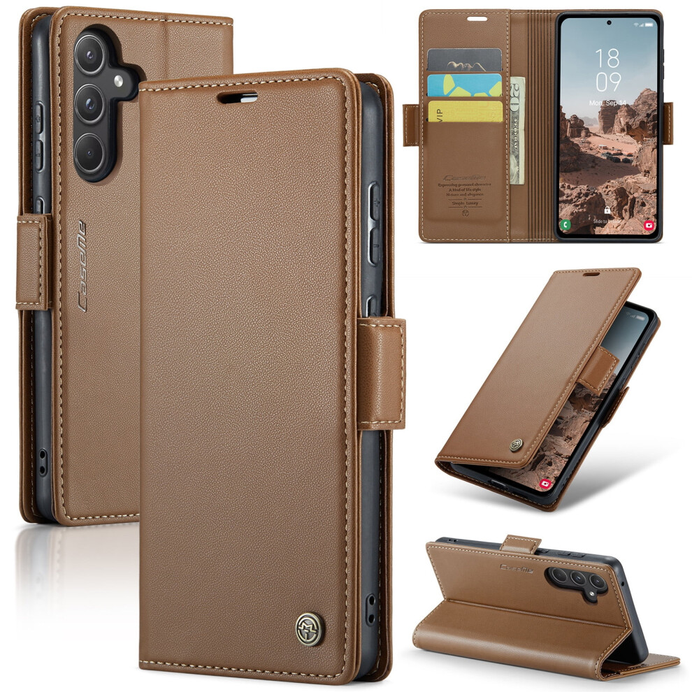 Caseme Leather Wallet Case For Compatible With Samsung Galaxy A55 5G Â Rfid Blocking, Magnetic Clasp, Kickstand, Brown 9152228495159