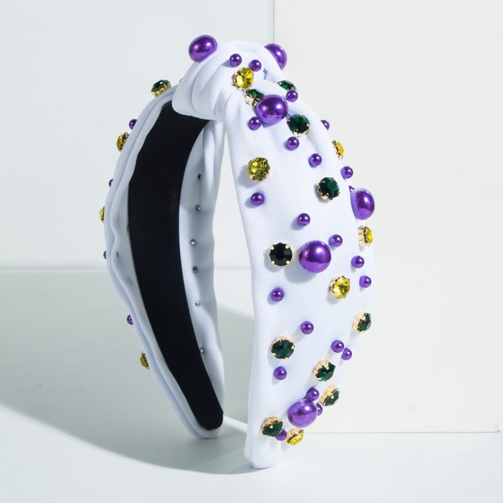 Women's Pearl Knotted Headband with Rhinestones and Crystals