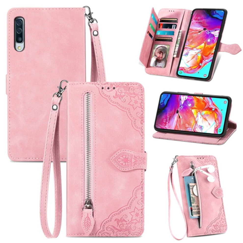 Compatible With Samsung Galaxy A70 6.7" Wallet Case Â Pu Leather Magnetic Flip, Lanyard, Wristlet & Zipper Card Holder 9165521610204