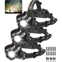 3-Pack Rechargeable Headlamps for Adults, 9900L Bright, 4 Modes, Adjustable 90 Focus, Waterproof – Compatible with Hard Hats