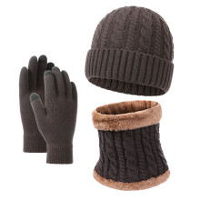 Unisex Winter Knit Set: Fleece-Lined Slouchy Beanie, Scarf & Gloves – 3-Piece Cold Weather Gift Set (Coffee)