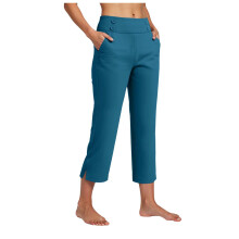 Damen-Caprihose, Stretch, hoher Bund, knöchellang, Bürohose, Freizeithose für Sommer und Freizeit, Yogahose, Marineblau, Größe 3XL