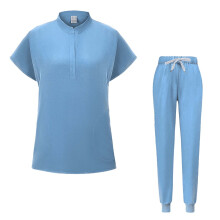 Women's Light Blue Scrubs Set Loose Fit Drawstring Pants
