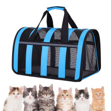 Soft-Sided Collapsible Cat & Dog Carrier for Pets Up to 15 lbs – Blue, Medium; Compatible with Small/Medium Cats, Dogs, Puppies