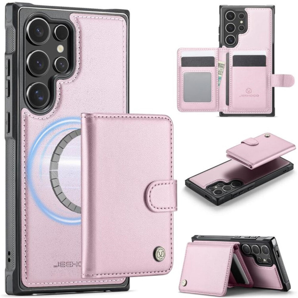 Jeehood Case For Samsung Galaxy S23 Ultra 5G: Rfid-Blocking, Magsafe-Compatible 2-In-1 Wallet With Kickstand & Snap Card Holder, Pink 9193271797654