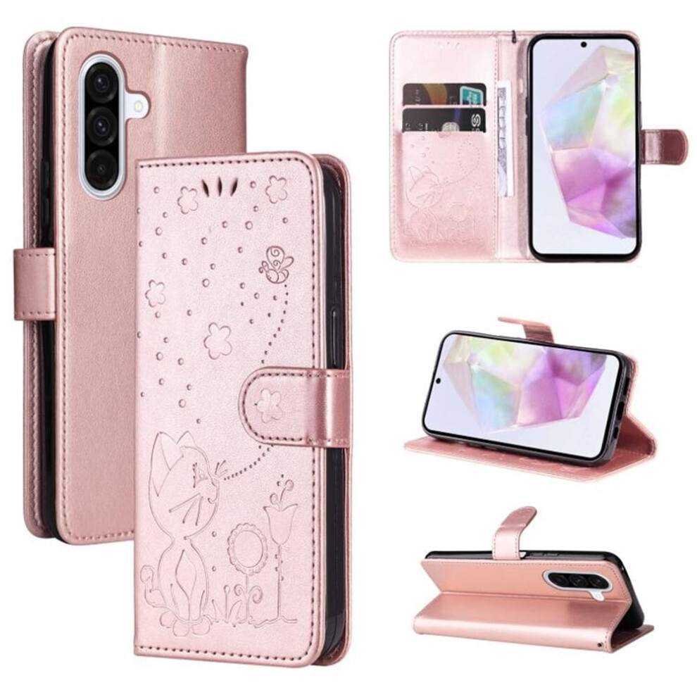 Pu Leather Flip Wallet Case For Samsung Galaxy M56 5G / A36 5G (6.7"), Cat&Bee Pattern, Magnetic Closure, Card Slots Pink 9152228497788