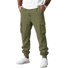 Miesten monitaskuiset Slim Fit -reisihousut - Kiristysnyörillä varustetut sporttiset rennot työhousut - Sotilaallisen vihreät - Koko XXL