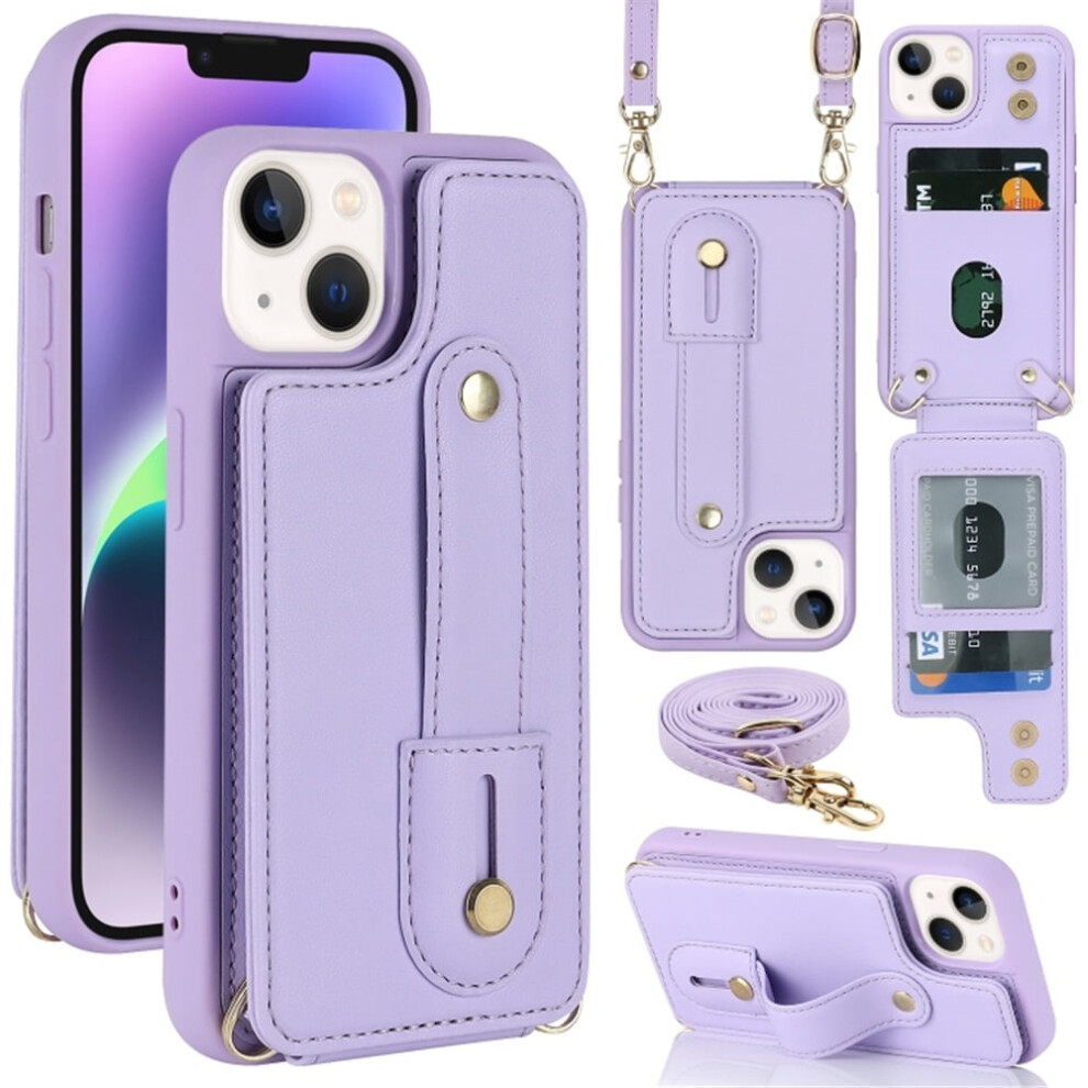 Premium Pu Leather Flip Wallet Case With Wristband & Card Slots, Detachable Crossbody Strap Â Compatible With Iphone 13 Purple 9152228496637