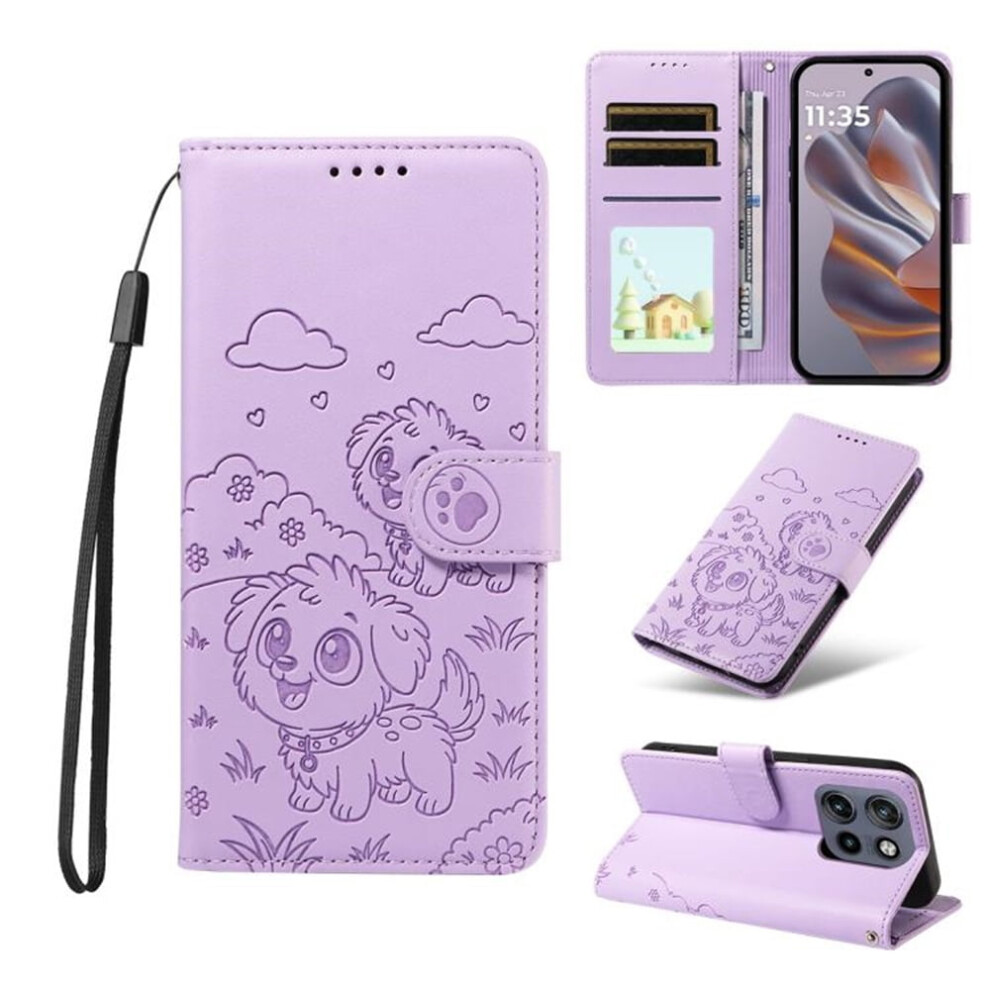 Motorola Moto S50 Leather Flip Case With Dog Embossing, Rfid Wallet, Magnetic Clasp & Lanyard Â Compatible With Motorola Moto S50 Purple 9152228496194