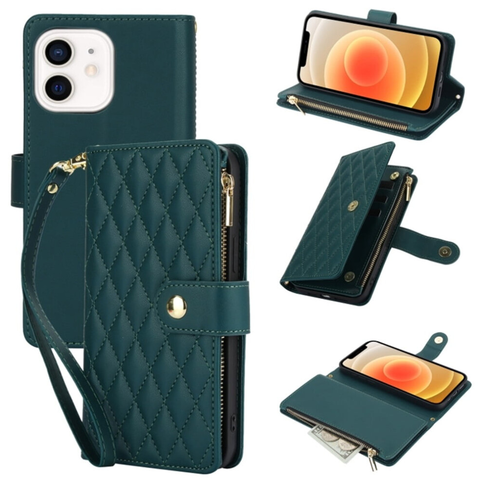 Rfid Blocking Flip Wallet Case For Iphone 12 (6.1"), With Card Slots, Kickstand, Wrist Strap, Lanyard & Zipper Â Green 9152228496170