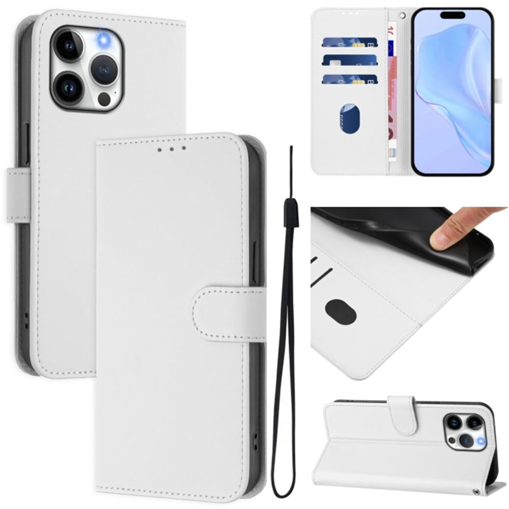 Pu Leather Wallet Case Compatible With Iphone 16E Â Magnetic Flip Folio, 3-Card Holder & Wrist Strap, White 9152228497689
