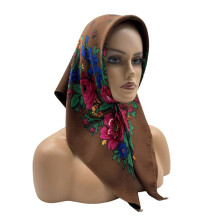Eșarfă pătrată elegantă rusească etnică pentru femei, cu flori mari, confortabilă și respirabilă, pentru diverse ocazii