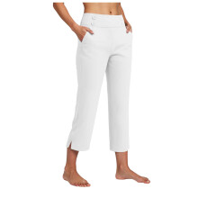 Caprihose für Damen, Stretch, hoher Bund, knöchellang, Bürohose, Freizeithose für Sommer und Freizeit, Yogahose, Weiß, Größe S
