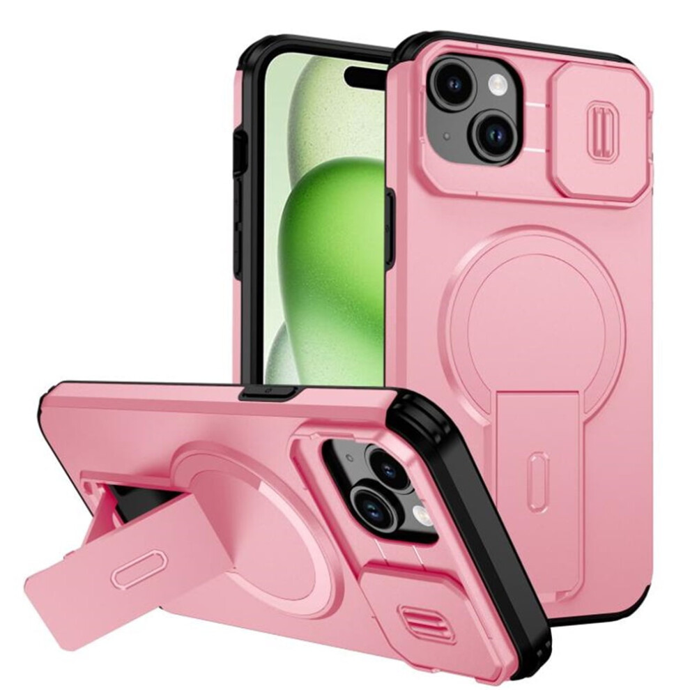 Iphone 14 Plus / 15 Plus 6.7" Case Â Magsafe, Invisible Fold Stand, Sliding Camera, Shockproof, Dropproof, Pink 9152228498396