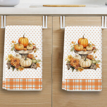 Maple Leaf Pumpkin Striped Dish Towels – Absorbent Kitchen & Bath Towels, Fall/Thanksgiving Decor, Birthday Gift – Compatible with Standard Racks