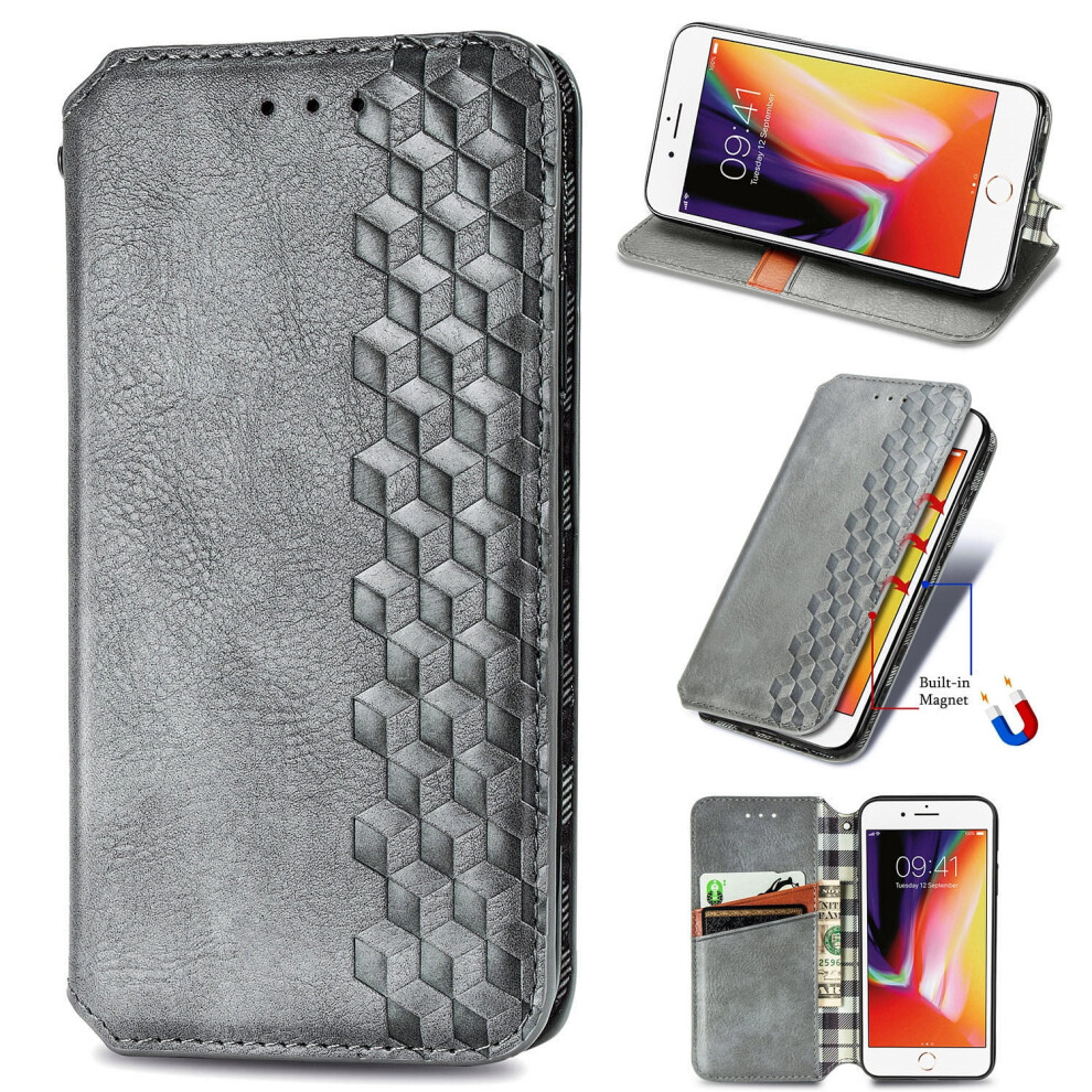 Pu Leather Tpu Wallet Case With Card Holder, Kickstand & Magnets Â Compatible With Iphone 7/8/Se, Gray 9170372104192