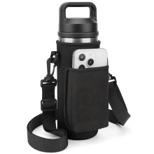 Wasserflaschenträger mit Gurt, kompatibel mit YETI Rambler 18oz & Yonder 600ml/20oz – Isolierte Umhängetasche mit Handyfach (Schwarz)