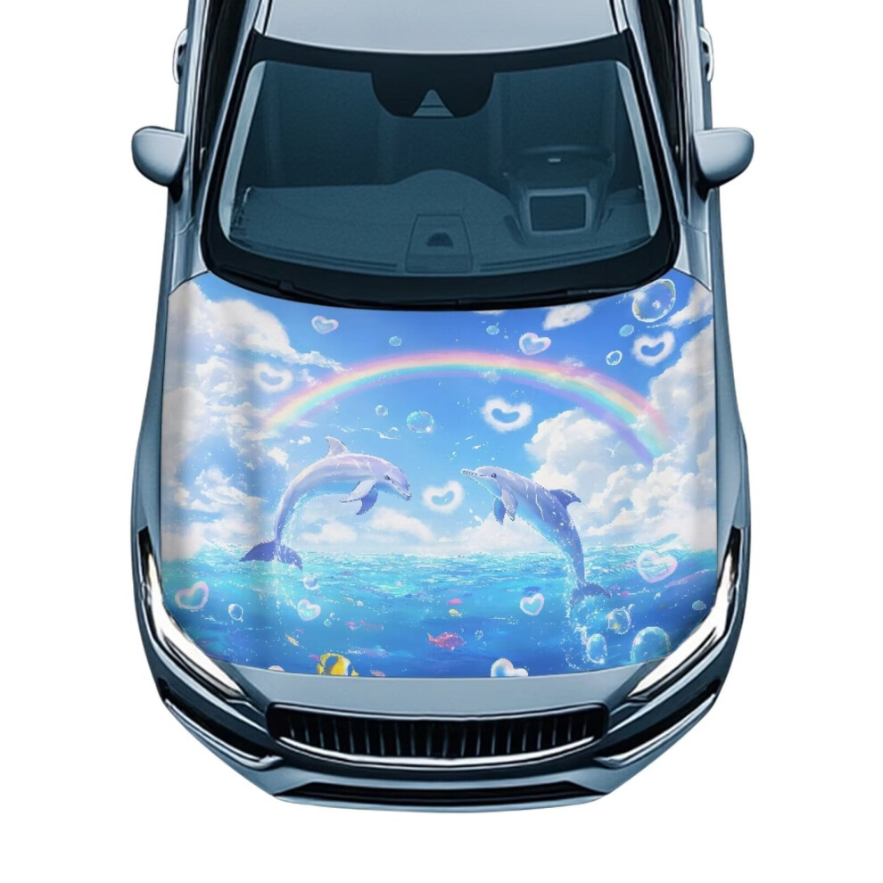 Waterproof Stretchable Dolphin Car Hood Cover Compatible With Most Sedans, Trucks, Pickups & Sports Cars Blue 9071309119329
