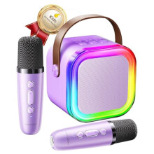 Mini Karaoke Machine for Kids 3-12, Purple – 2 Wireless Mics, Birthday/Christmas Gift, Compatible with Personal Video Players