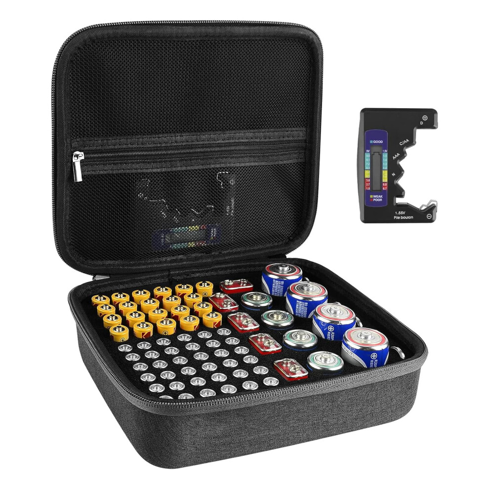 Hard Battery Storage Container With Bt-168 Tester – Holds 76 Aa/Aaa/9V/C/D Batteries, Compatible With Bt-168 9170372104710