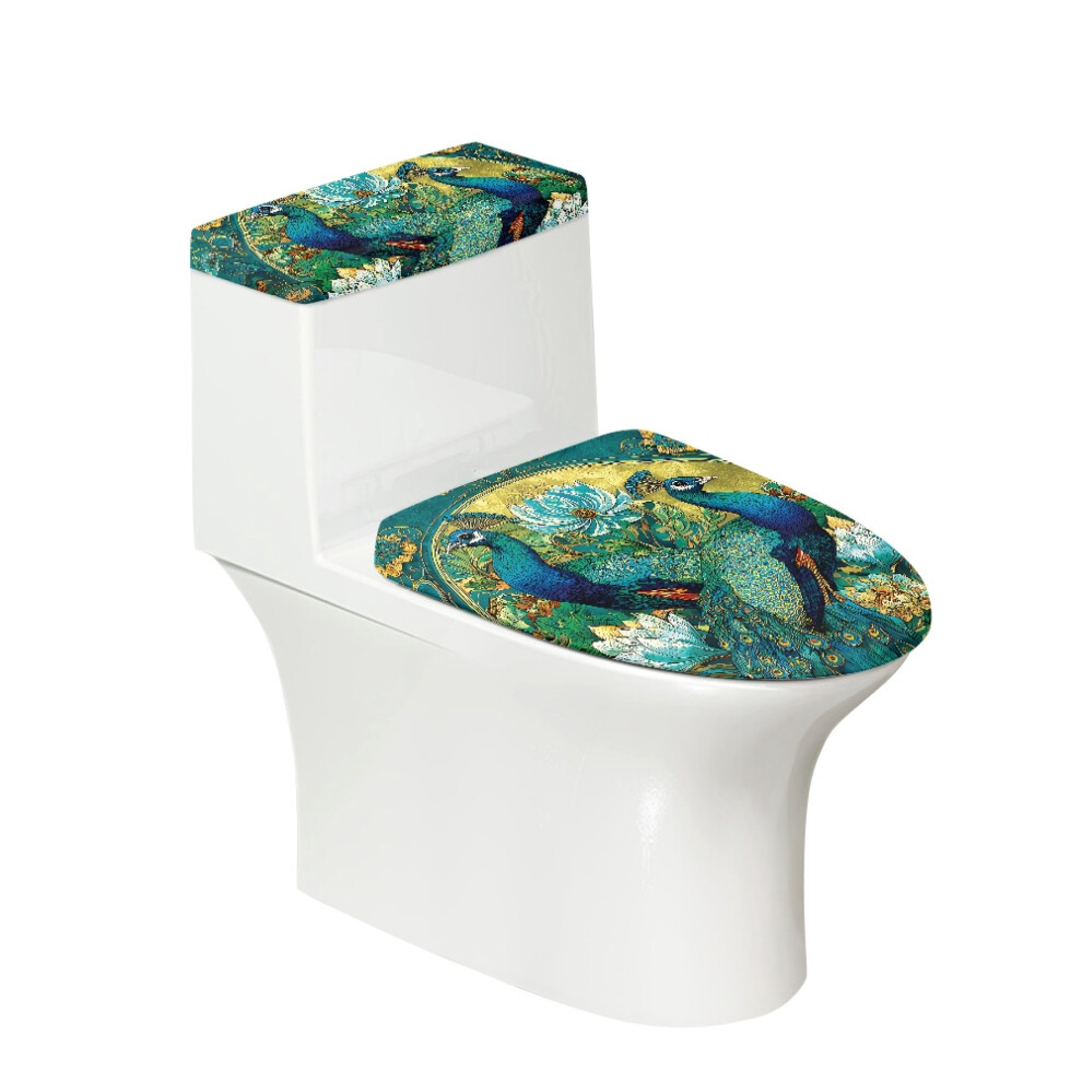 Polyester Toilet Lid Cover With Elastic Edge, Peacock & Floral Design Â Compatible With Standard Toilets 9083649399804