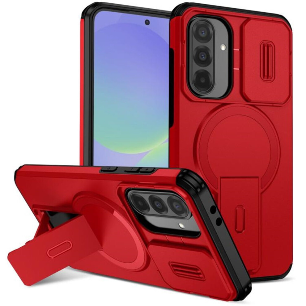 Rugged Case For Samsung Galaxy A36 5G / A56 5G 6.7": Magsafe Charging, Fold Holder Stand, Sliding Camera Cutout, Shockproof Red 9165521608751
