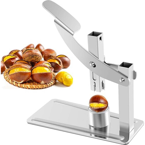 Quebra-castanhas resistente com cabo de aço inoxidável tipo grampo para abertura fácil e eficiente.