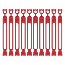 Lot de 10 attaches de câble en silicone réutilisables pour regrouper les câbles d'écouteurs, de chargeur de téléphone et d'ordinateur (rouge)