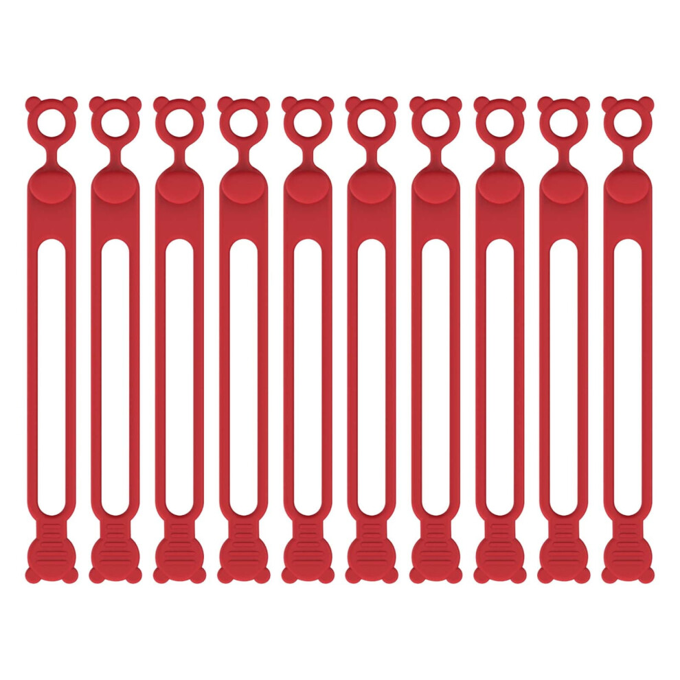10Pcs Silicone Cable Ties,Reusable Cable Ties Cord Organizer For Bundling Earphone, Phone Charger, Computer Cords(Red) 9165521608560