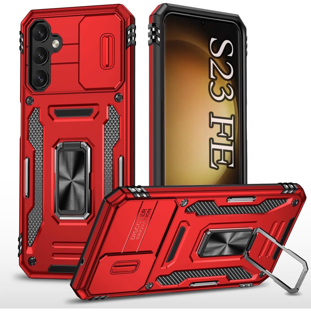 Galaxy S23 Fe Case With Stand And Slide Camera Cover, Rugged Shockproof Phone Case For Compatible With Samsung Galaxy S23 Fe, Red 9170372105601