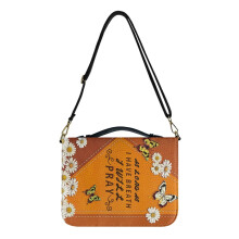 Butterfly Daisy Print Bible Cover for Women – Faux Leather, Shoulder Strap, Pen Holder, Makeup Organizer, XL – Compatible with Standard Bibles