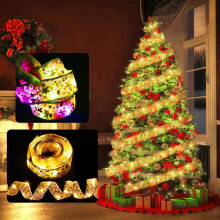Gold 49ft 150-LED Ribbon Lights, Battery Operated, Warm White – Compatible with Christmas Tree, Wedding & Party Decor