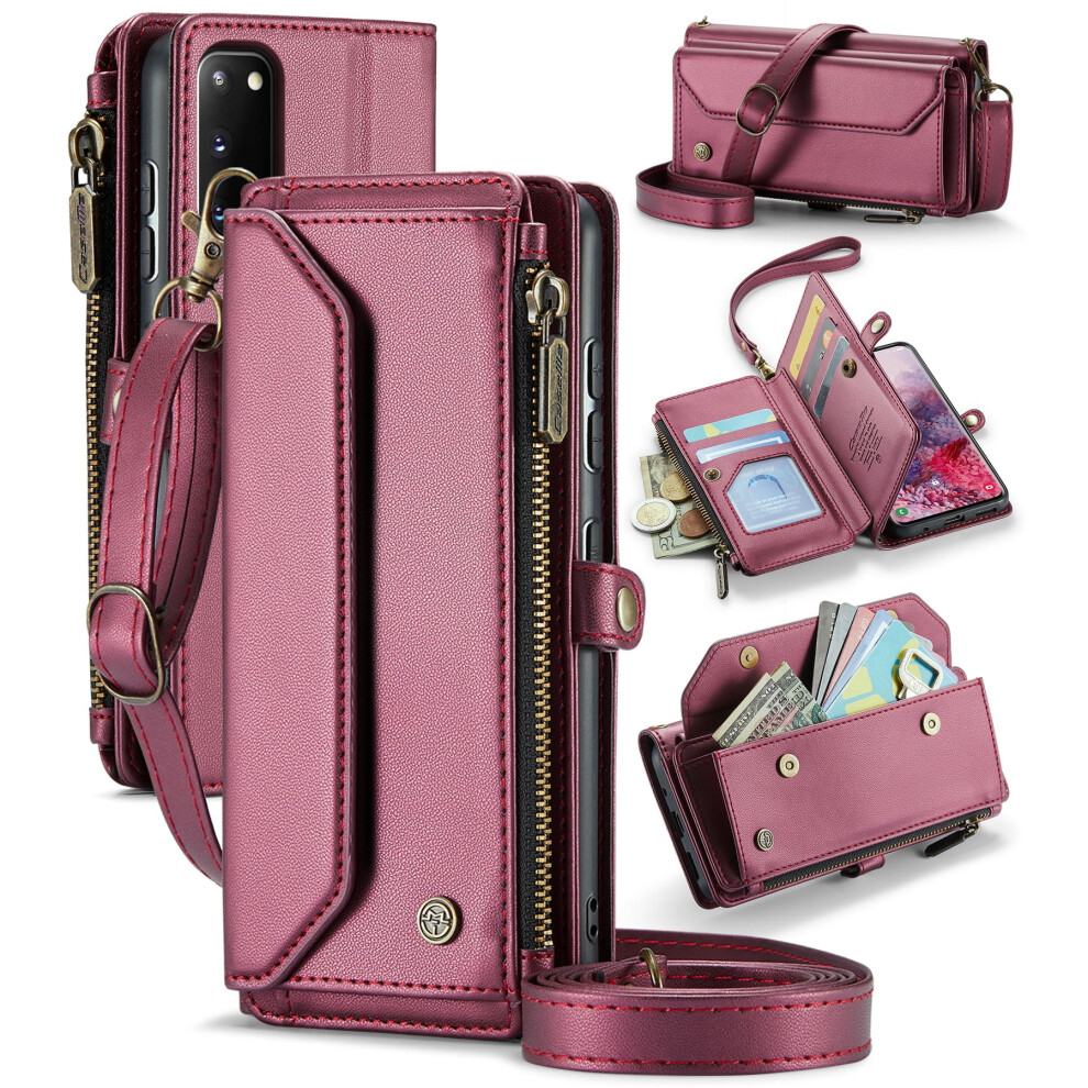 Caseme Leather Wallet Case For Compatible With Samsung Galaxy S20 6.2" Â Rfid Blocking, 7-Card Holder, Zipper Bills Slot, Magnetic Wrist Strap 9165521609000
