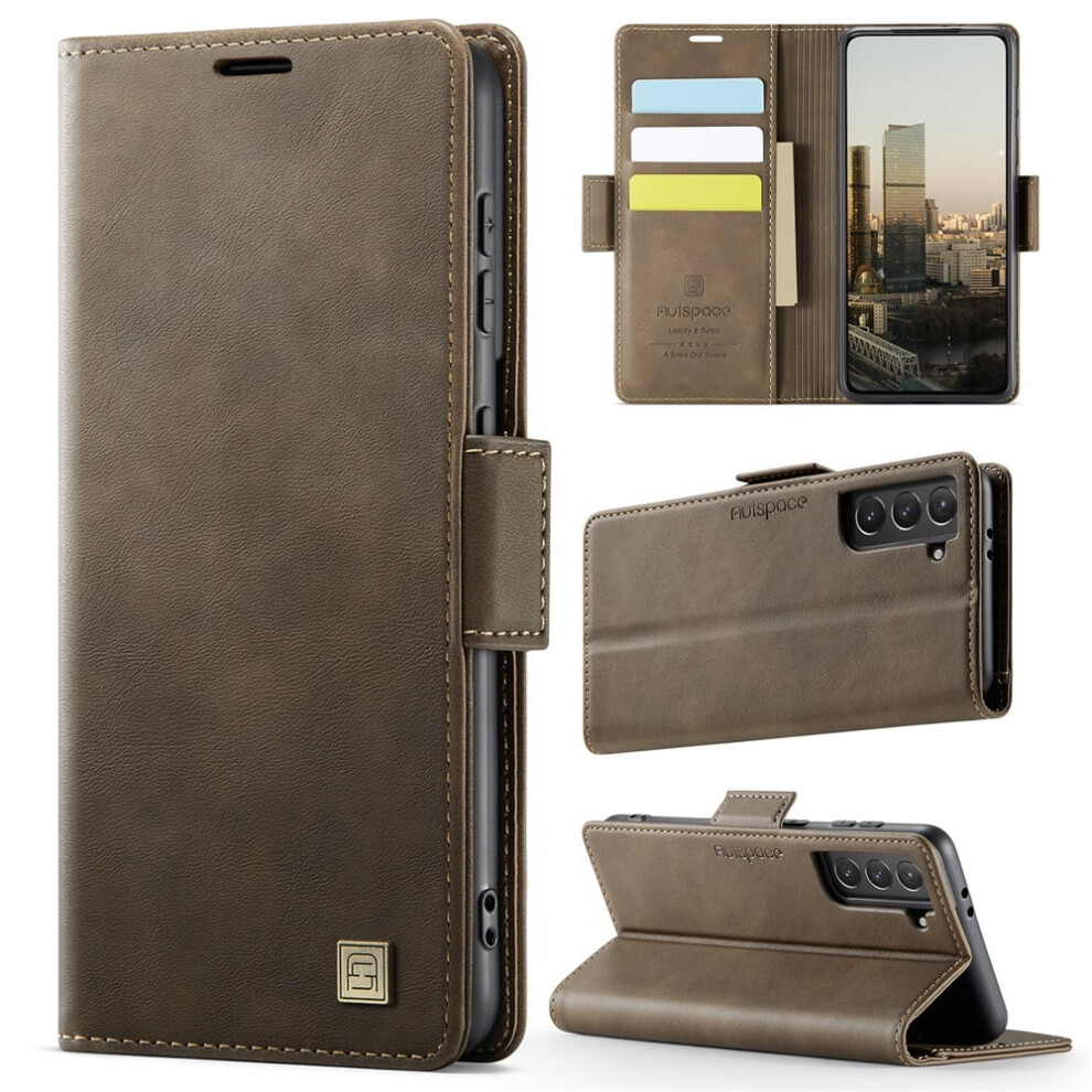 Autspace Magnetic Wallet Phone Case For Samsung Galaxy S21 6.2-Inch Â Shockproof Leather Flip Case With Card Holder, Compatible With Galaxy Brown 9170372105823