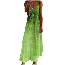 Langes Damen-Strandkleid mit Spaghettiträgern, sexy V-Ausschnitt, Camisole-Maxikleid – Vintage-Blumenmuster, fließende A-Linie