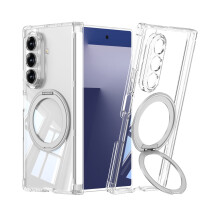 Samsung Galaxy Z Fold 7 Case with Magnetic Ring Holder, Kickstand & MagSafe-Compatible Hinge Protection, Slim Anti-Yellowing TPU Clear Cover